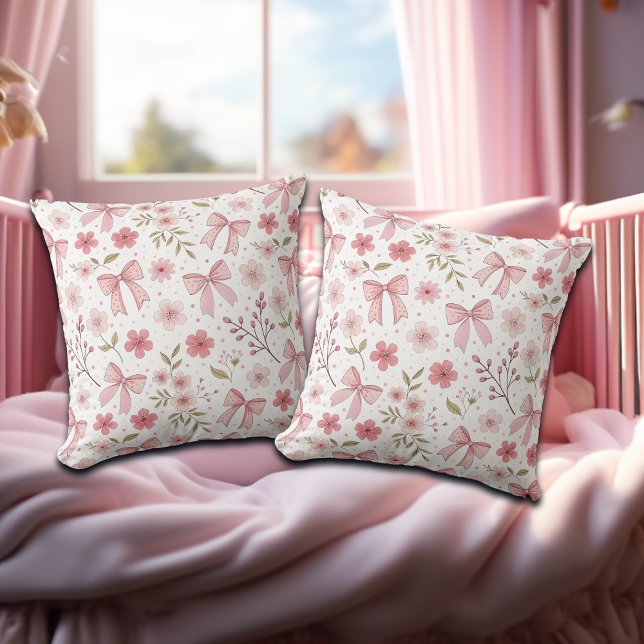 Preppy Pink Bow and Flowers Cushion (Creator Uploaded)