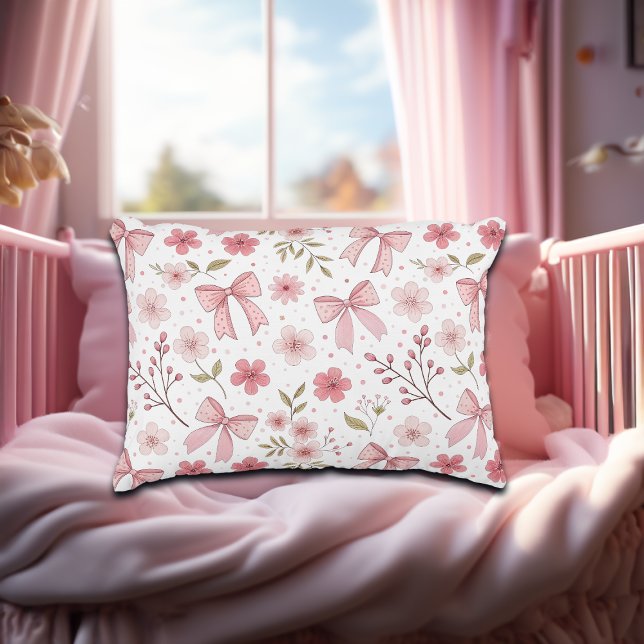 Preppy Pink Bow and Flowers Decorative Cushion (Creator Uploaded)