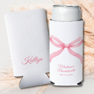 Preppy Pink Bow Coquette Bachelorette Party Favour Seltzer Can Cooler