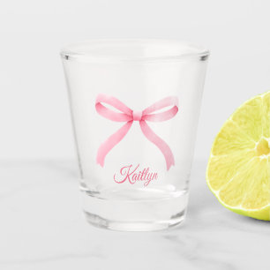 Preppy Pink Bow Custom Name Bachelorette Favour Shot Glass