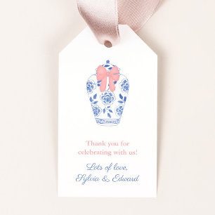Preppy Pink Bow Ginger Jar Baby Girl Shower Favour Gift Tags