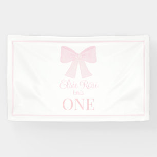 Preppy Pink Bow Grandmillennial First Birthday Banner