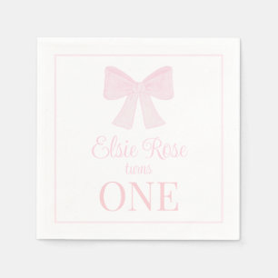 Preppy Pink Bow Grandmillennial First Birthday Napkin