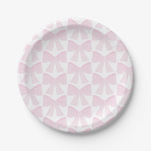 Preppy Pink Bow Grandmillennial First Birthday Paper Plate