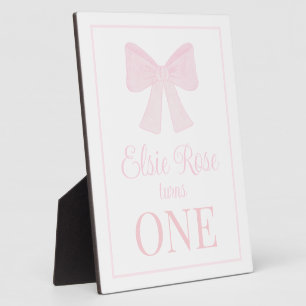 Preppy Pink Bow Grandmillennial First Birthday Plaque