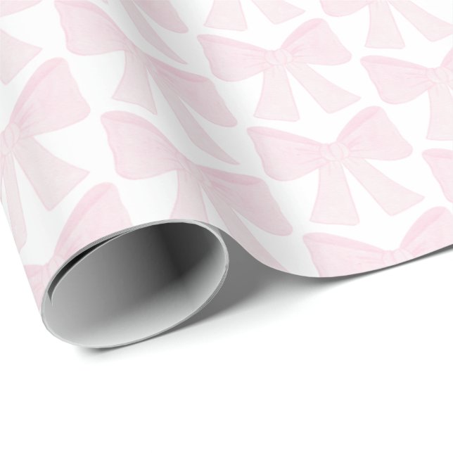 Preppy Pink Bow Grandmillennial First Birthday Wrapping Paper (Roll Corner)