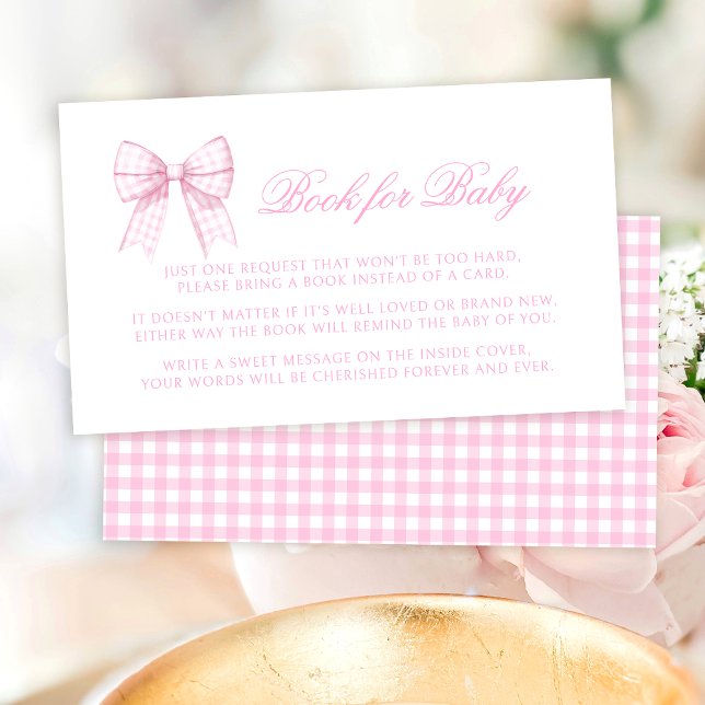Preppy pink bow ribbon book for baby girl shower enclosure card (Creator Uploaded)