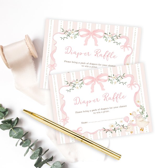 Preppy Pink Bow Silly Goose Diaper Raffle Enclosure Card (Creator Uploaded)