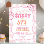 Preppy Pink Bow Sweet Sassy Six Birthday Girl Invitation<br><div class="desc">Pastel Retro Rainbow Sassy Sweet Sassy Seven Birthday Invitation,  Soft Pink Rettro Rainbow Birthday Invitation,  Soft Pink Disco Ball Birthday Invitation,  Pink Wavy Retro Kids Birthday Party,  Retro Rainbow Kids Birthday Invitation</div>