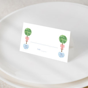 Preppy Pink Bow Topiary Girl Baby Shower Brunch Pl Place Card