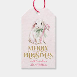 Preppy Pink Bunny Christmas gift tag