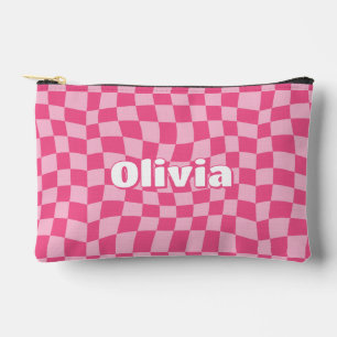 Preppy Pink Checkered Pencil Case Accessory Pouch