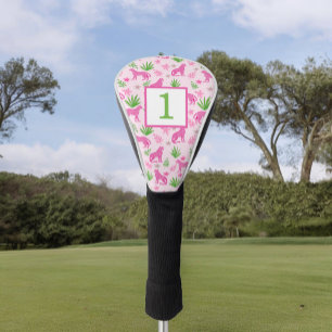 Preppy Pink Cheetah Floral Custom Number Pink  Golf Head Cover