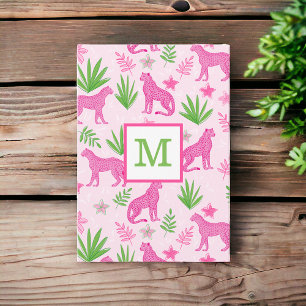 Preppy Pink Cheetah Monogram Thank You Card