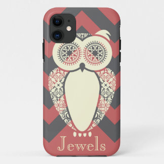 Preppy Pink Chevron Hoot Owl Customise iPhone 11 Case