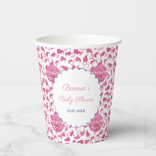 Preppy Pink Chinoiserie Bridal Shower Party Paper Cups