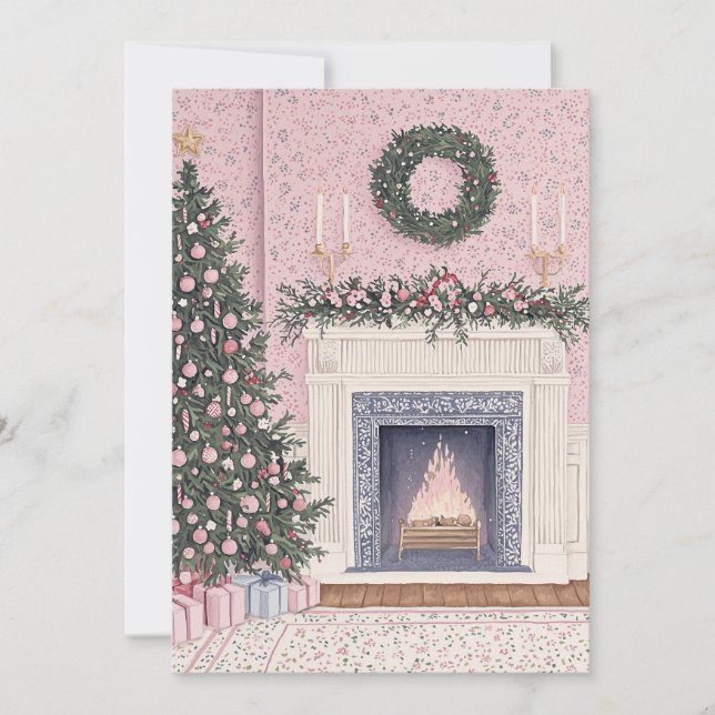 Preppy Pink Christmas Card (Front)