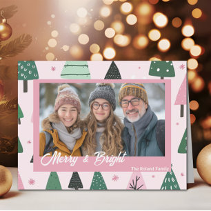 Preppy Pink Christmas Tree Holiday Photo Card