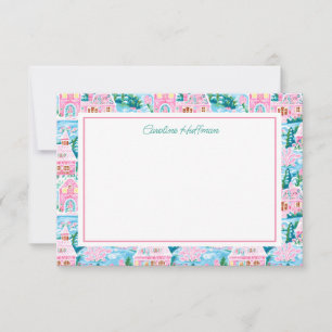 Preppy Pink Christmas Village Personalised Thank You Card