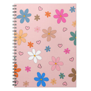 Preppy Pink Colourful Flower Heart Y2K Pattern Notebook