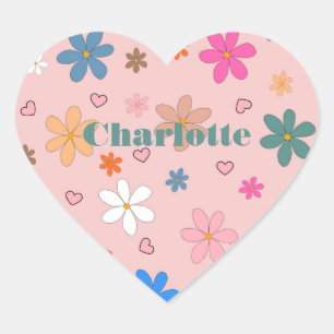 Preppy Pink Colourful Flower Heart Y2K Pattern Sticker