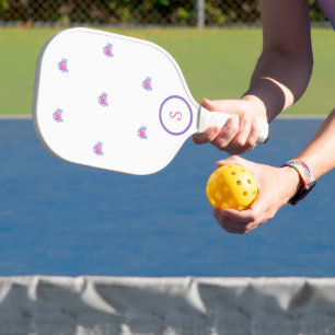 Preppy Pink Crab Monogram Pickleball Paddle
