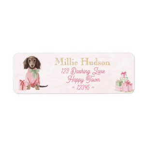 Preppy Pink Dachshund Christmas Address Labels
