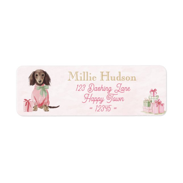 Preppy Pink Dachshund Christmas Address Labels (Front)