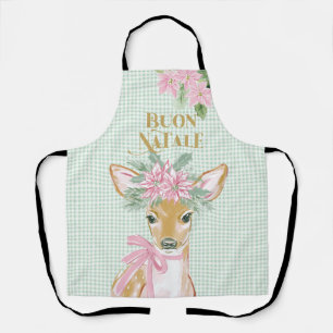 Preppy Pink Deer & Green Gingham Buon Natale Apron