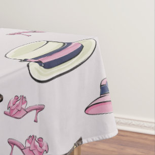 Preppy Pink Derby Hats Shoes Race Day Tablecloth