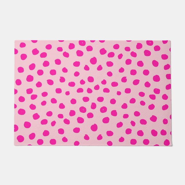 Preppy Pink Dots Modern Animal Print Spots Doormat (Front)