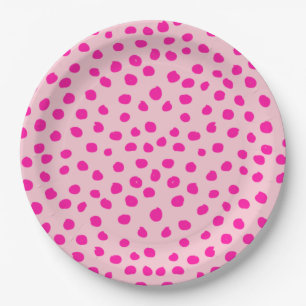 Preppy Pink Dots Modern Animal Print Spots Paper Plate