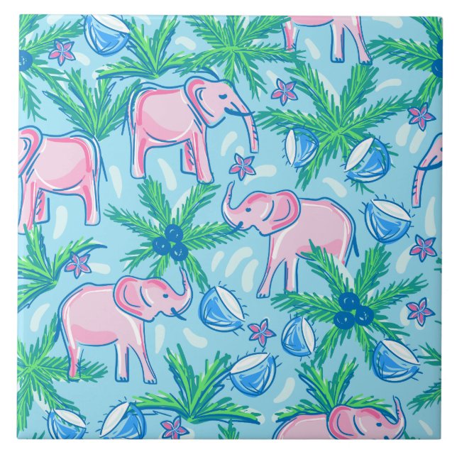Preppy Pink Elephant Ceramic Tile (Front)