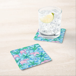 Preppy Pink Elephant Square Paper Coaster