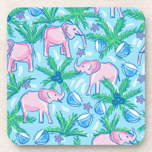 Preppy Pink Elephant Tropical Coaster