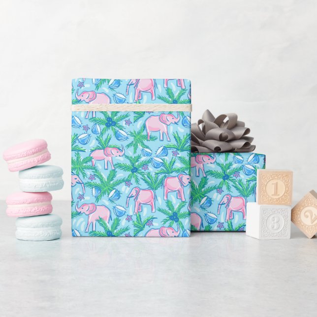 Preppy Pink Elephant Wrapping Paper (Baby Shower)