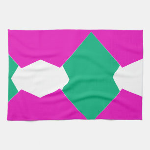 Preppy Pink Emerald Green Abstract Mosaic Pattern Tea Towel