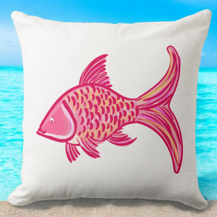 Preppy Pink Fish Coastal Cushion