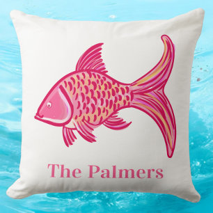 Preppy Pink Fish  Cushion