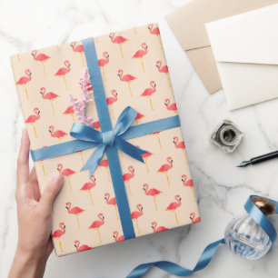 Preppy Pink Flamingos on Cream Wrapping Paper