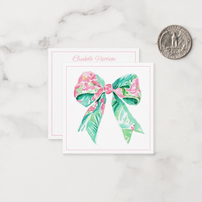 Preppy Pink Floral Bow Personalised Card (Front/Back In Situ)