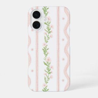 Preppy Pink Floral Stripe iPhone 16 Case