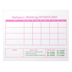 Preppy Pink Game Scorecard Custom Tracker Mahjong Notepad