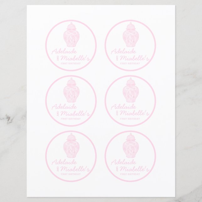 Preppy Pink Ginger Jar Monogram Cupcake Toppers (Front)