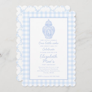 Preppy Pink Ginger Jar Monogram First birthday Invitation