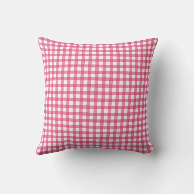 Preppy Pink Gingham Dorm Room Pillow (Back)