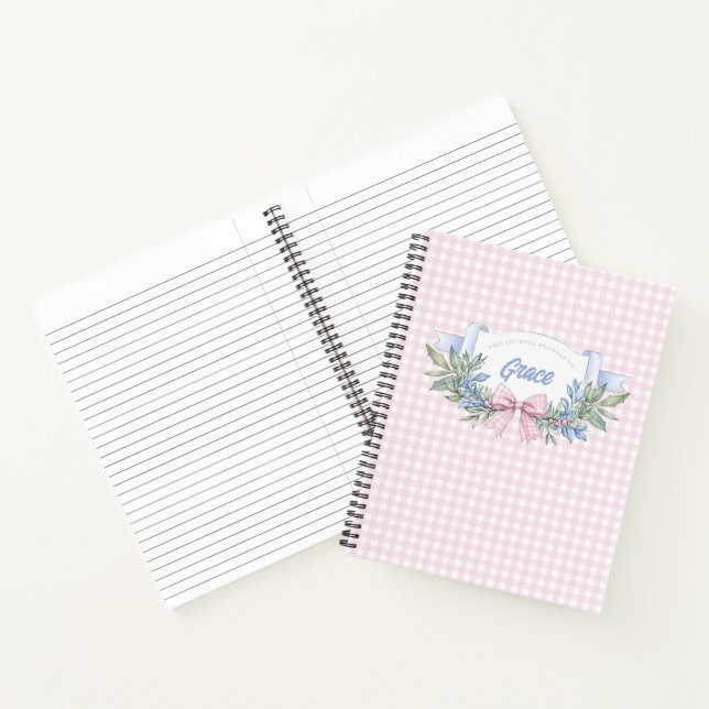 Preppy Pink Gingham Grandmillennial Notebook (Inside)