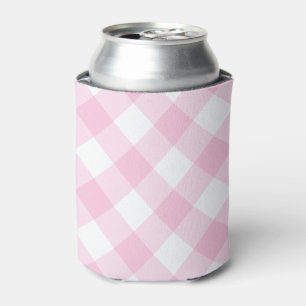 Preppy Pink Gingham Plaid Pattern Can Cooler