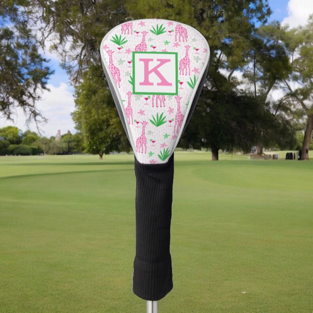 Preppy Pink Giraffe Cosmopolitan Monogram Golf Head Cover (Creator Uploaded)
