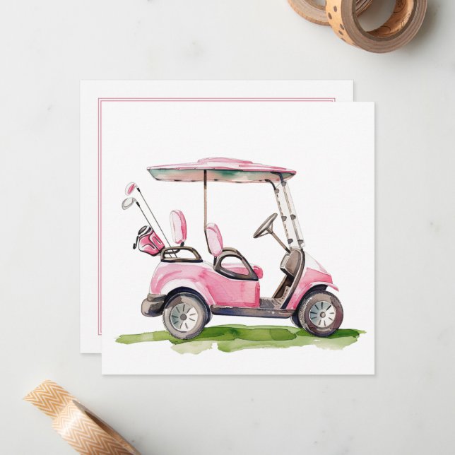 Preppy Pink Golf Cart Monogram Card (Front/Back In Situ)